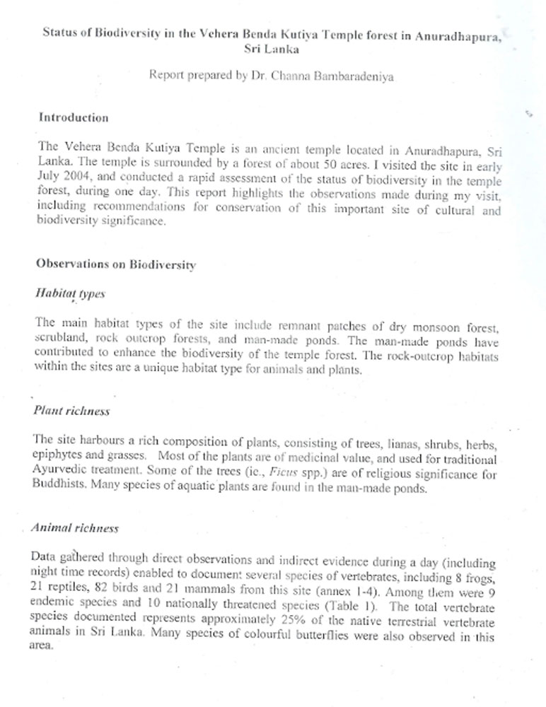 Biodiversity Report From Dr. Channa Bambaradeniya 001